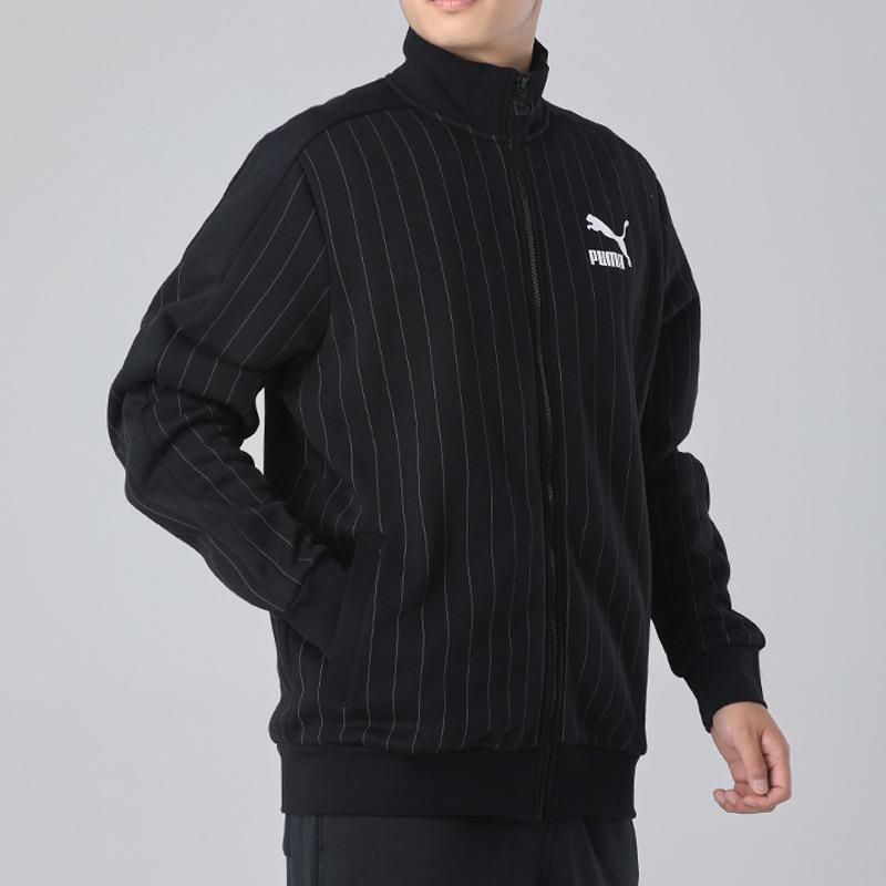 Puma Pinstripe Fleece-Lined Track Jacket Men Tops Black 530177-01