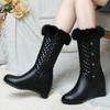 White Women's Winter Fur Snow Boots Black Mid-calf Boot Female Wedge Heels Decoration Footwear Shoe Mother Large Size Waterproof
