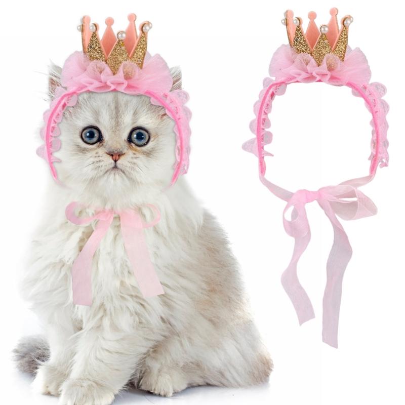 Birthday Pet Neckerchief Dog Cats Neck Wrap Birthday Costume Crown Studded Pompoms Dog Necktie