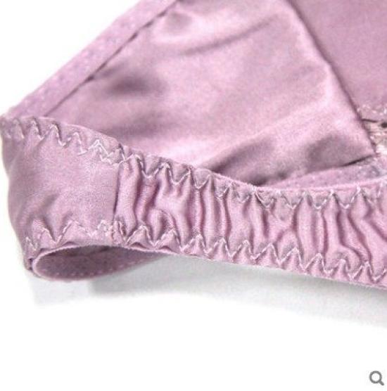 MAYUDAMA SILK Luxury Silk Satin Lace Romantic Panties Pink Low-Rise T-Back Women's (XL, Purple)
