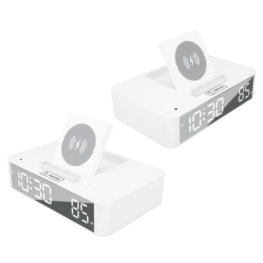 10W Digital Alarm Clock One Button Lifting LED Mirror Electronic Clock with 10W Wireless Charging for Bedroom