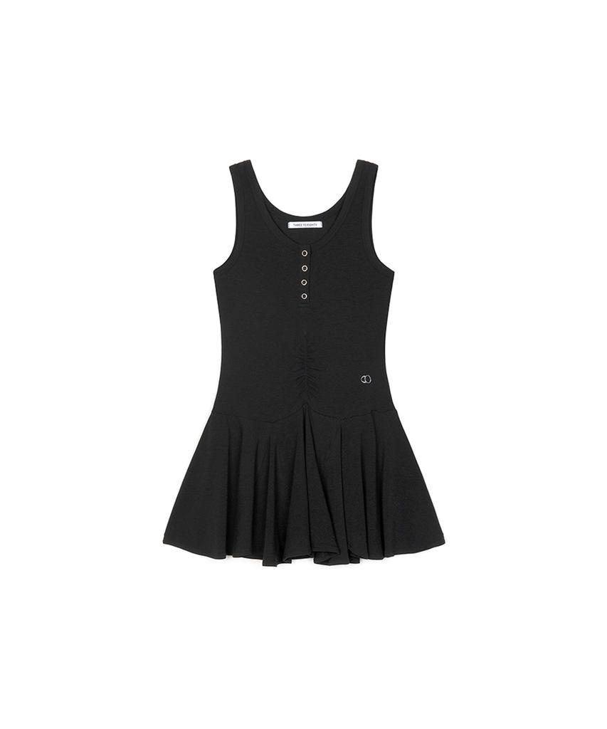 Three To Eighty Ruched Snap Sleeveless Dress Black