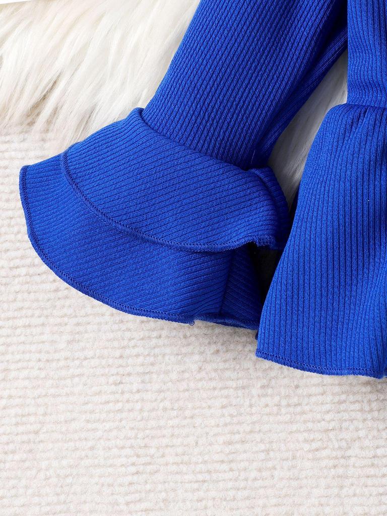 Niebieski komplet z długim rękawem i spodniami dla dziewcząt europejskich i amerykańskich