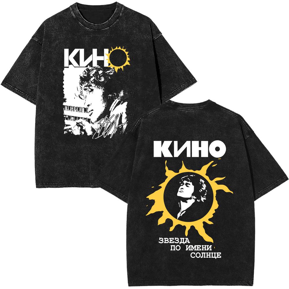 

Classic Vintage Viktor Tsoi Kino Double Sided Print Washed T Shirts Men Women Oversized Tshirt Streetwear Rusian Rock Tshirts S