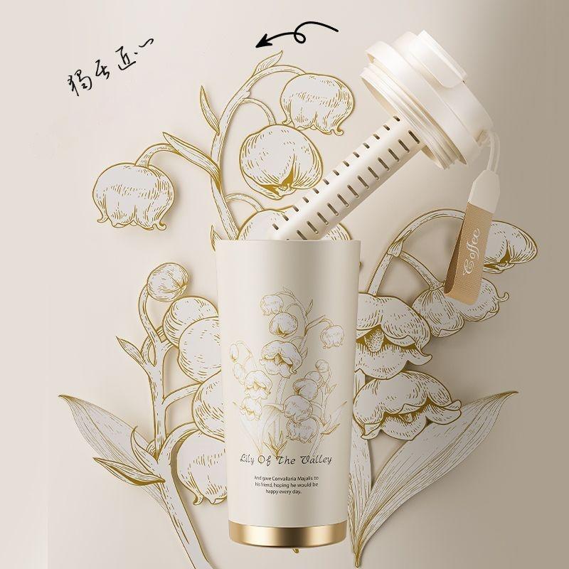 Lily Of The Valley Design Travel Portable Leakproof Sippy Cup Coffee Cup Stainless Steel Car Cup Cold Cup Handy Cup