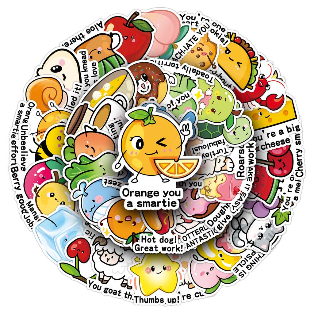 50-Piece Original English Reward Stickers - Hand-Drawn Non-Infringing Cute Cartoon Playful Decals for Stationery, Water Bottles