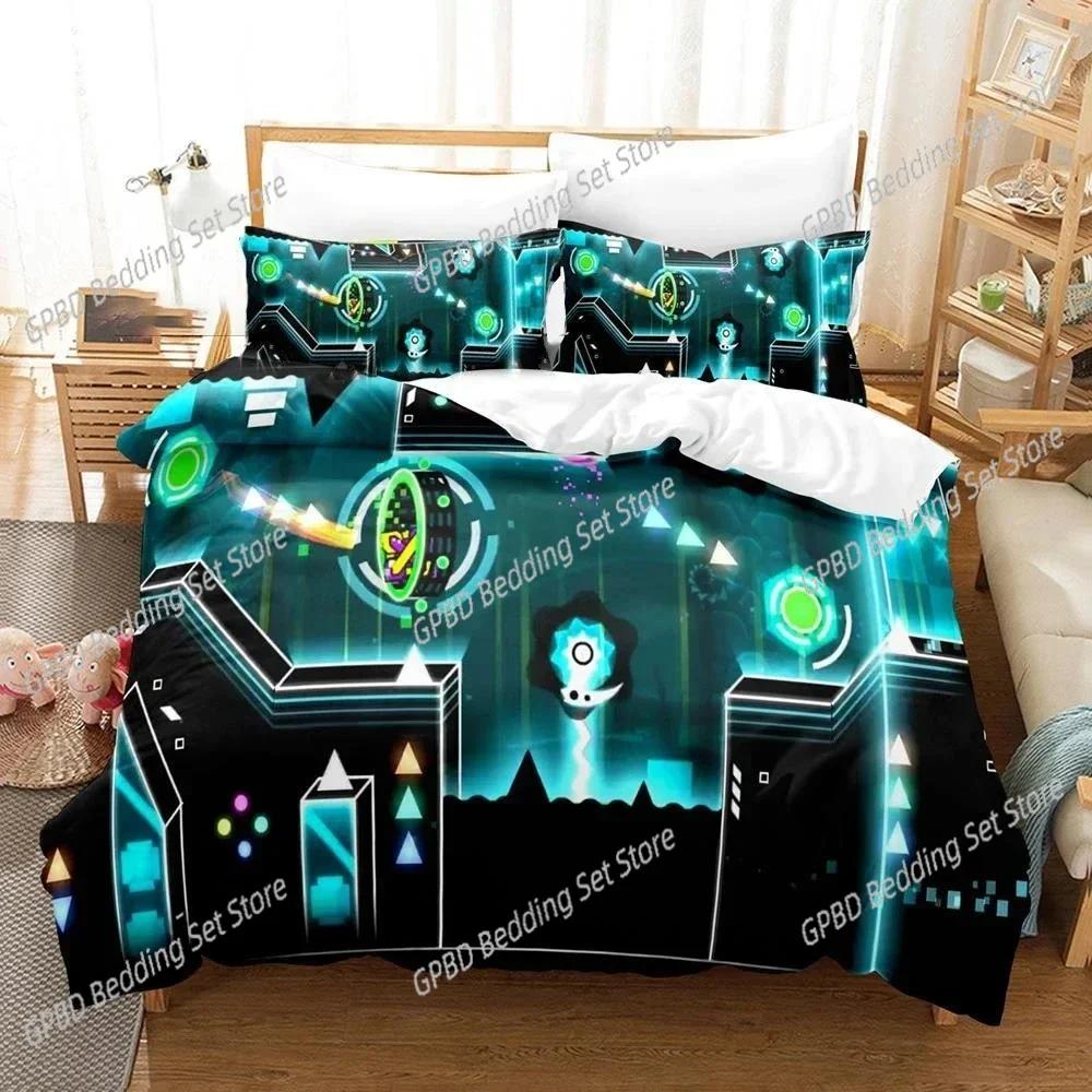 3D Game Geometry Dash Comfortable Duvet Quilt Cover Pillowcase Bedding Set Children Bedroom Decoration Home Textile