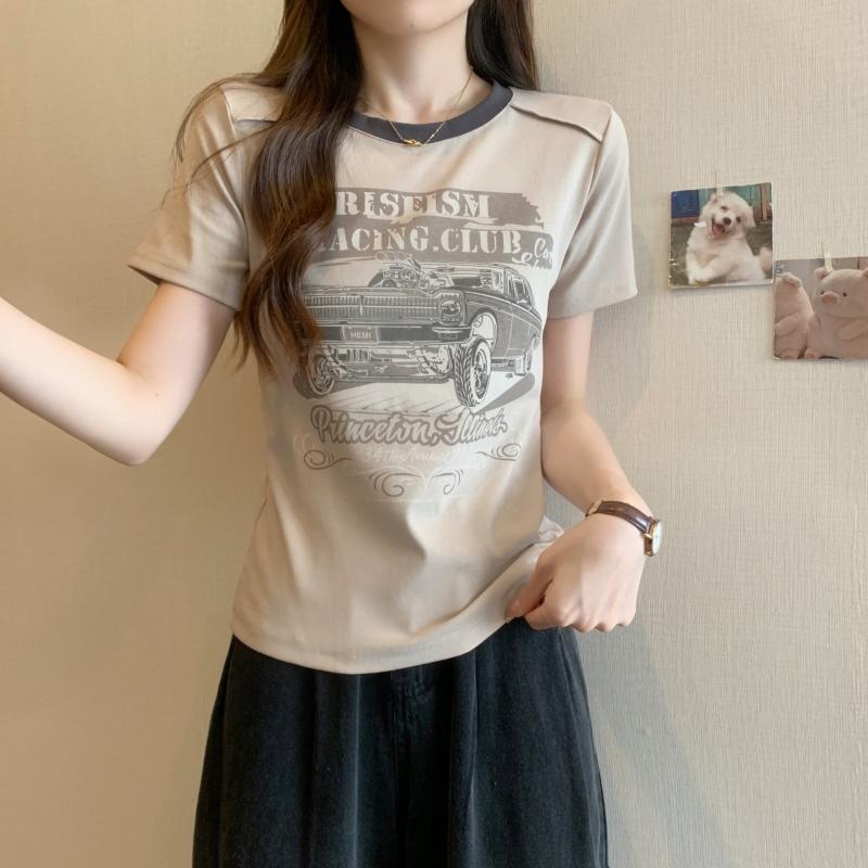 

Летние футболки с коротким рукавом из чистого хлопка для женщин с принтом букв Харадзюку Простые повседневные тонкие мягкие универсальные топы y2k Футболки Модные XL