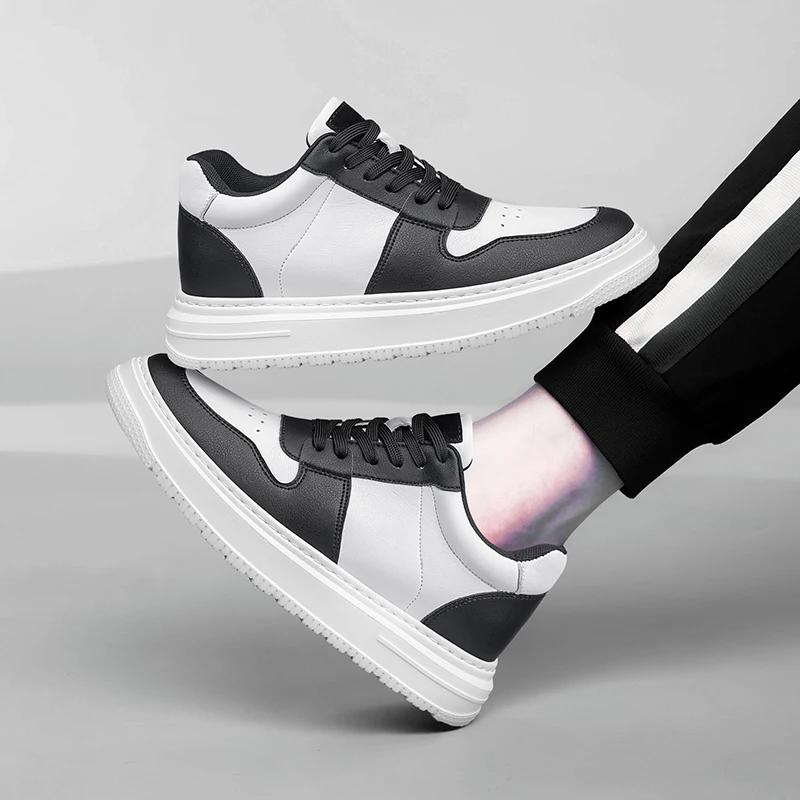 Luxusmarke Mode Leder Elevator Sneaker Herren Bequeme Atmungsaktive Freizeitschuhe Höhenerhöhende Einlegesohle 8cm Erhöhung Herrenschuhe