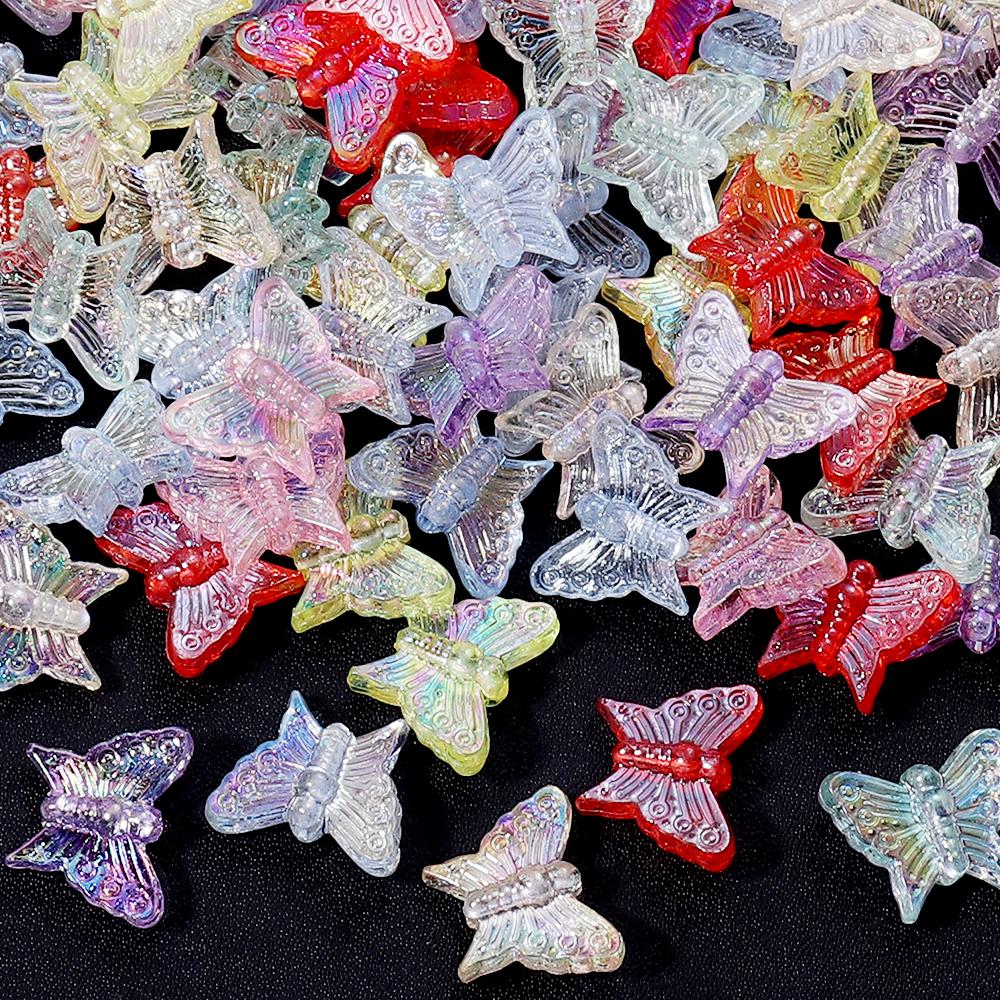 

50pcs 16x13mm Butterfly Acrylic Beads Plated Color Loose Spacer Beads For Jewelry Making DIY Bracelet Necklace Keychain Supplies
