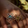 Youthway Minimalist Statement Metal Irregular Flower Colored Zircon Hollow Ring Stainless Steel Waterproof Fashion Jewelry Gift