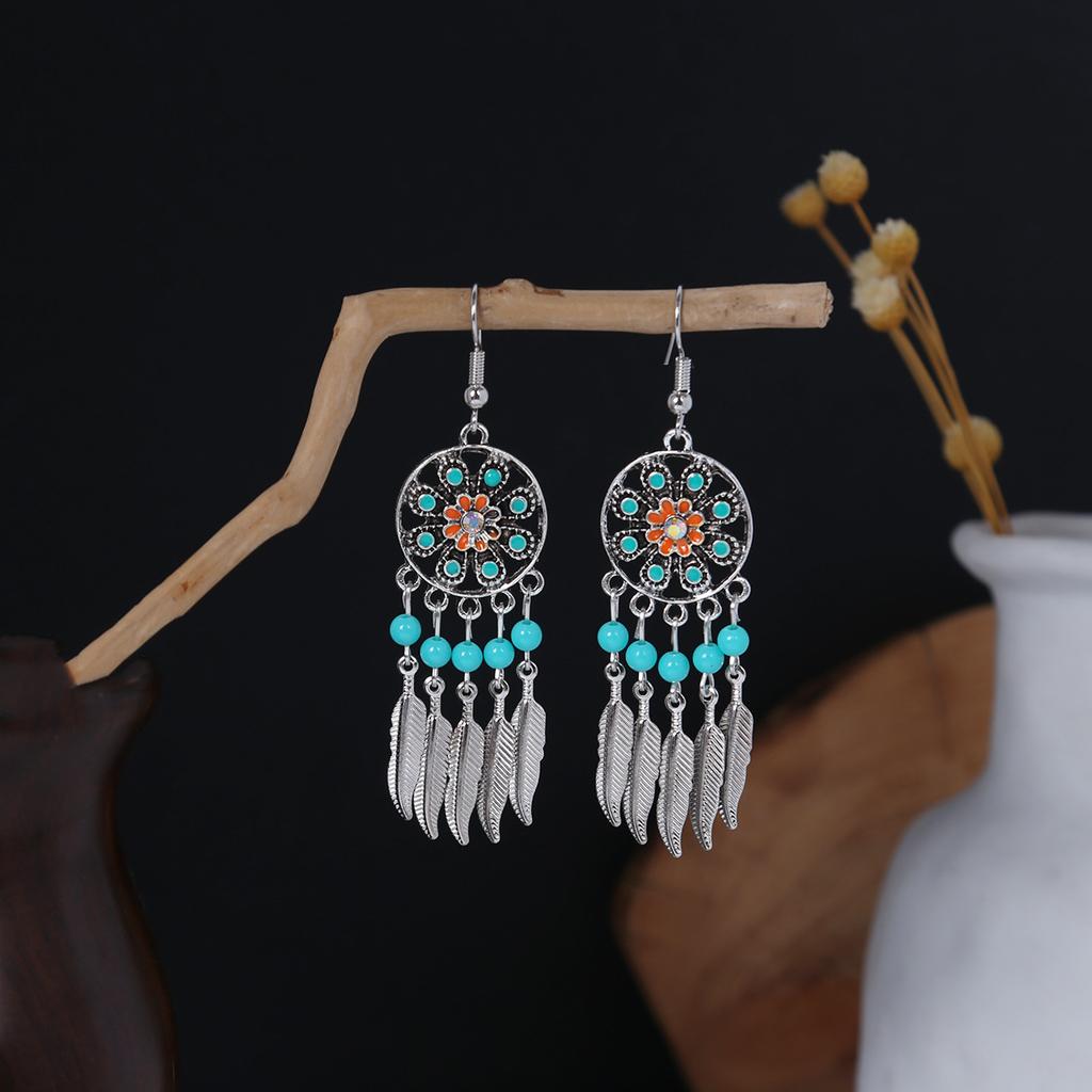 Bohemian Ethnic Style Oval Earrings, Retro Tourist Attractions Ethnic Minority Fringed Beaded Earrings