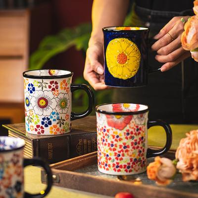 Ceramic Cup Vintage Handmade Flower Coffee Mug Home Office Afternoon Tea Breakfast Milk Mug Ceramic Tea Mug Birthday Gift 2025