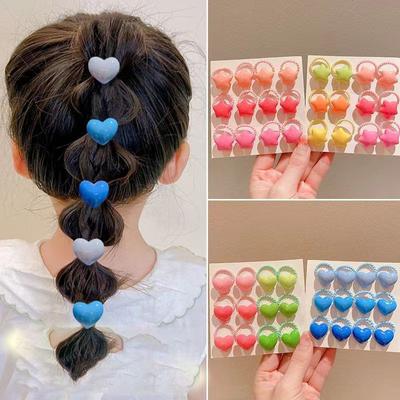 12 STÜCKE Schöne Bonbonfarbene Herzförmige Mädchen Elastische Haarbänder Prinzessin Haarschmuck Kinder Haargummis Baby Kopfbedeckungen