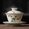 Keramik-Gaiwan aus Gras und Holz, Retro-Zubereitung, Deckelschale, Kung-Fu-Teeset, Haushaltszeremonientopf, Landschaft, Retro-Stil