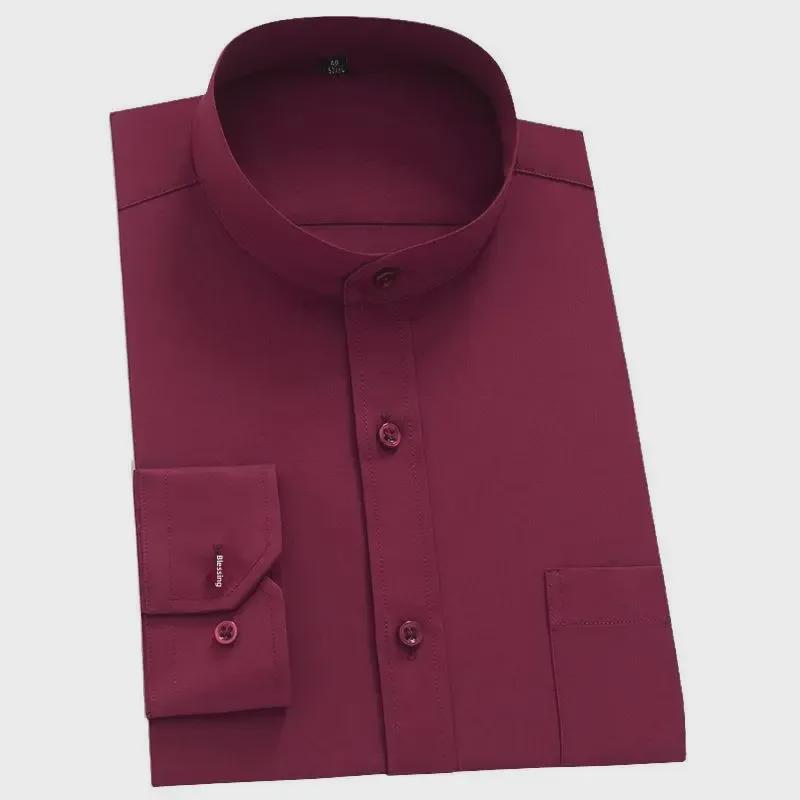 Men's High-End White Non-Iron Stand Collar Long Sleeve Dress Shirt