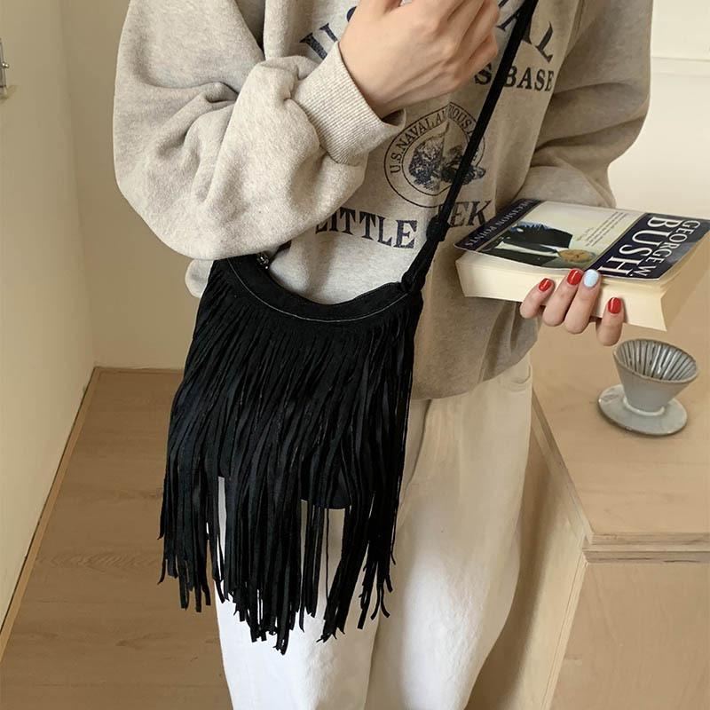 Tassel suede bag women's new women's bag simple and popular women's shoulder bag simple messenger bag