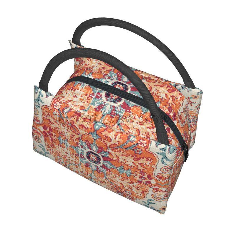 Terracotta Aztec Boho Print Thermal Lunch Bag Women Portable Insulated Cooler Bag for Picnic Work Reusable Waterproof Lunch Box