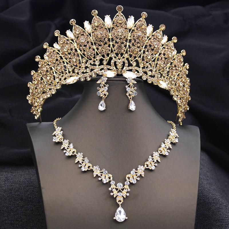 Corona Nuziale per Sposa Confezione da 3 Pezzi Tiara Orecchini Collana Set di Gioielli Sposa Festa Ballo di Fine Anno Costume Gioielli Accessori