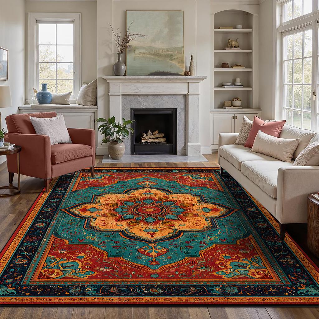Persian Red Carpet Luxury Living Room Customizable Non-slip Rug Coffee Tables Home Decoration Bedroom Lounge Floor Mat Flannel