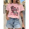 Portrait Print Short-sleeved Crew Neck Casual Top, Spring and Summer Women's Clothing