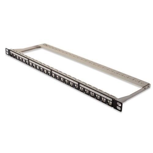 DIGITUS Modular Shielded Patch Panel 24 Ports Labeling Area 0.5 UH Rack Mount Black Color RAL 9005