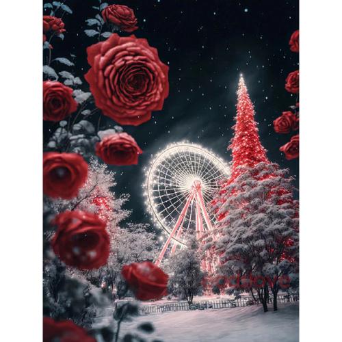 Fantasy Flower Diamantový obraz Růže Ruské kolo Diamantové vyšívání Plný vrták Čtverec kamínků Nástěnné umění Ruční práce S466