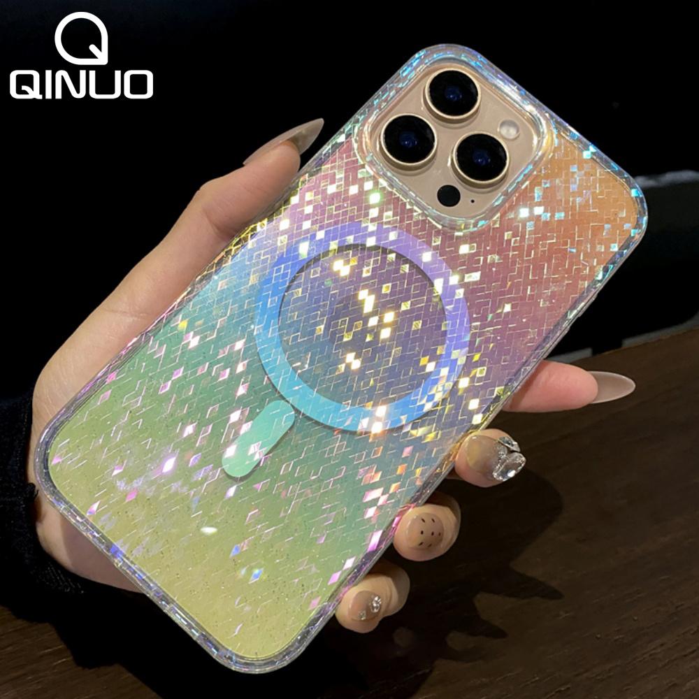 Funda Magnética Láser Reflectante con Patrón de Diamantes de Lujo Para iPhone 17 Air 16 E 15 14 Plus 13 12 Pro Max 11 Para Magsafe Aurora Capa
