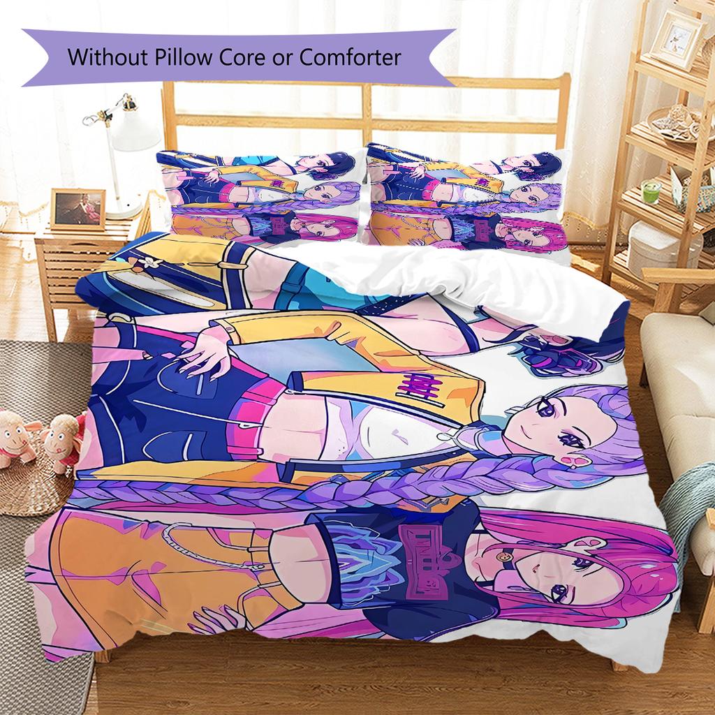 Pościel z wzorem Łowców Demonów K-pop, Zestaw kołdry Poszewka na kołdrę Poszewka na poduszkę Domowy prezent urodzinowy (1 * poszwa na kołdrę + 2 * poszewki na poduszki, bez rdzenia)