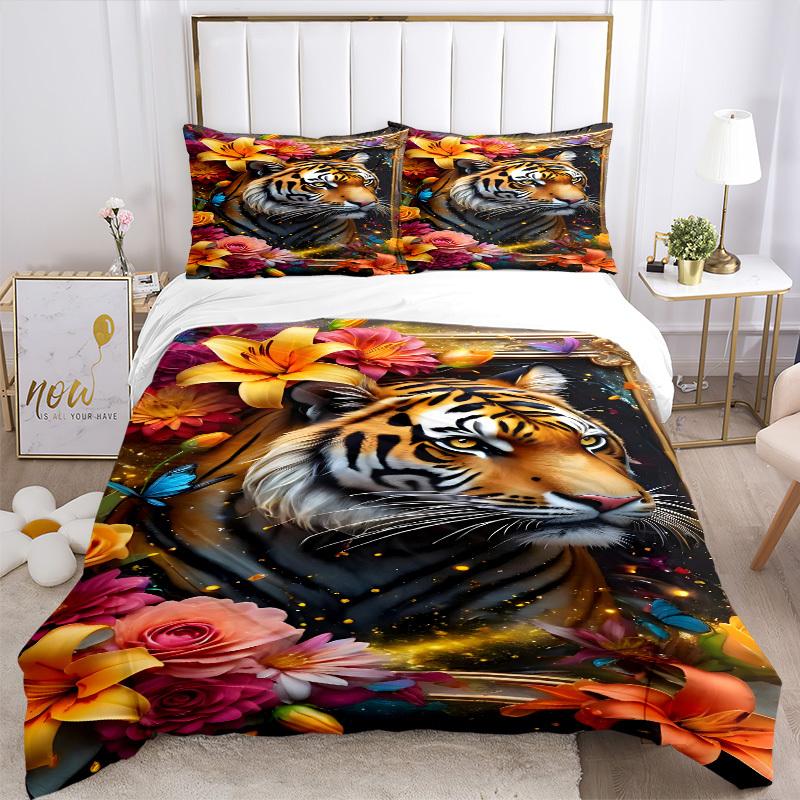3pcs Tiger Portrait Duvet Cover Set -Includes 1 Duvet Cover and 2 Pillowcases, No Quilt Core, All-Season Home Decor Yy251111093
