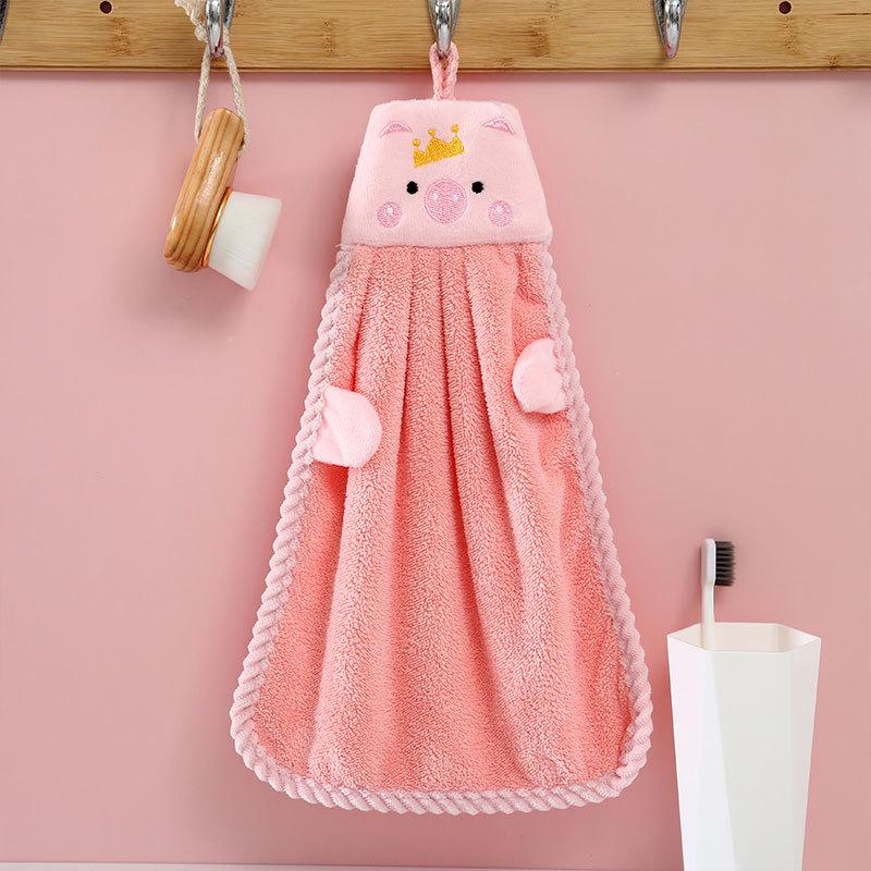 Cartoon Little Pig Coral Fleece Hand Towel - Cute, Absorbent, Ideal for Kids' Hand Wiping in Kitchen