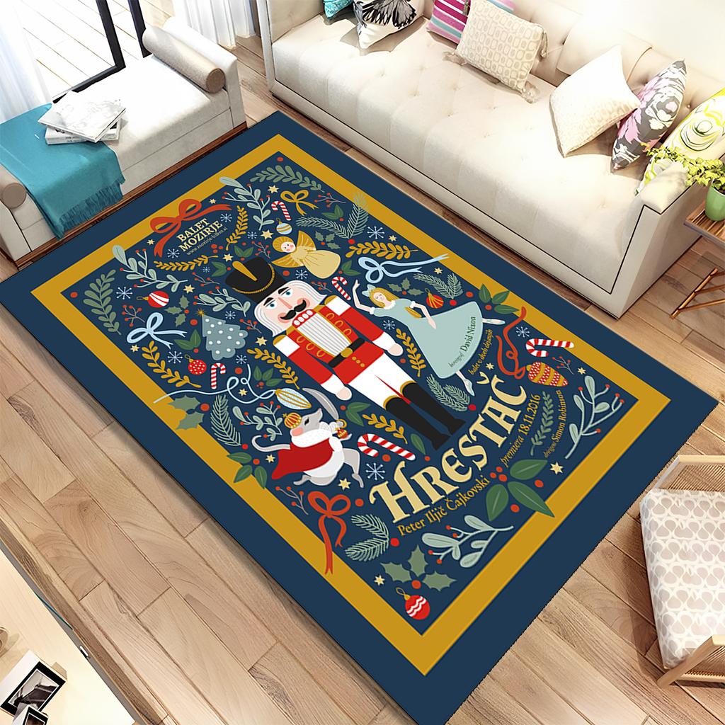Merry Christmas Gift The Nutcracker Cartoon Doll Happy New Year Carpet Rug for Living Room Bedroom Home Sofa Decoration,Non-slip