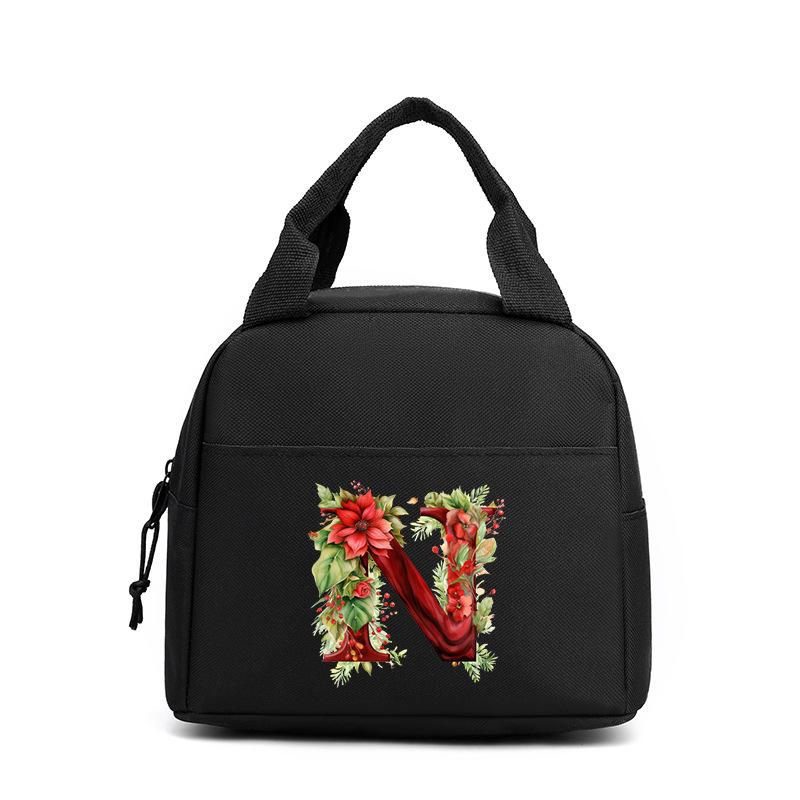 Trend niche print flower 26 letter pattern storage bag tote bag student lunch box bag portable