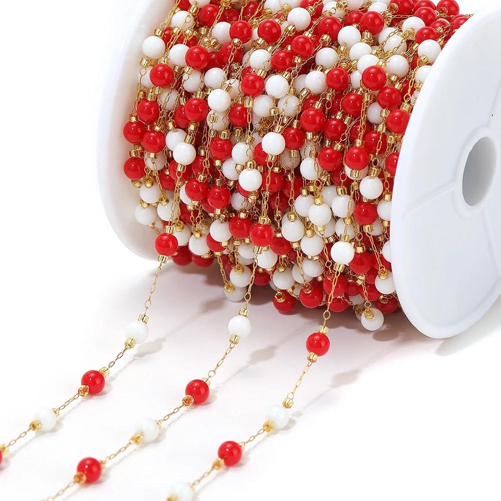 1meter Natural Stone Turquoise Amethyst Quartz Gemstone Beads Stainless Steel Wire Chains DIY Necklace Making Bracelet Findings