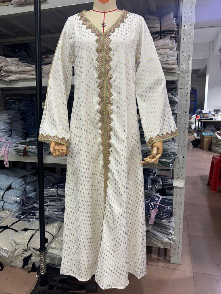 Elegant Gold Stamping Dubai Robe for Women - Middle Eastern & Indonesian Style