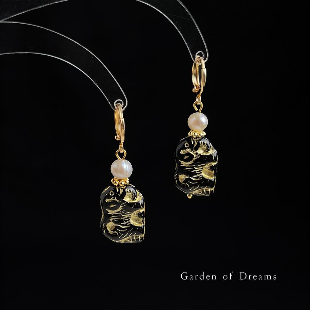 Boucles d'oreilles géométriques vintage de style chinois en perles et verre tchèque