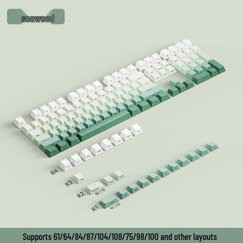 PBT Gradient Color Mechanical Keyboard Keycaps, Personalized Double Shot, Side Printed, Translucent, Five-Sided Dye Sublimation, Full Set