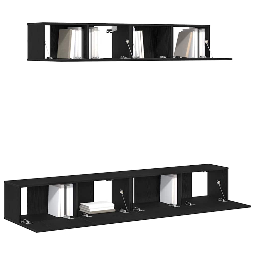 Wall Mounted TV Cabinet Set 4 pcs Black Oak Wood Based Panel