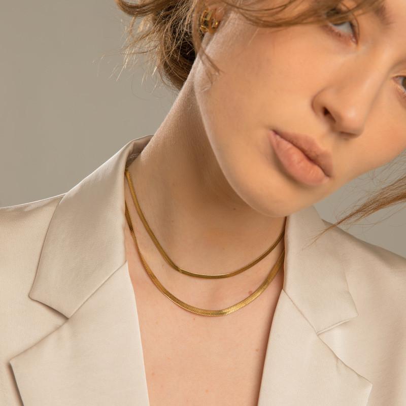 18 k Yellow Gold plnená hrubá rybia kosť plochá reťaz Unisex