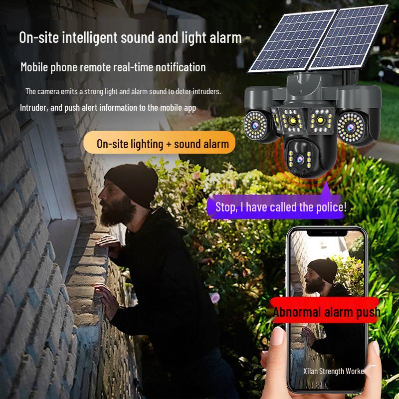 Rotatable 360° Solar-Powered Surveillance Camera with Triple Lenses & 12MP Night Vision, Smartphone-Controlled