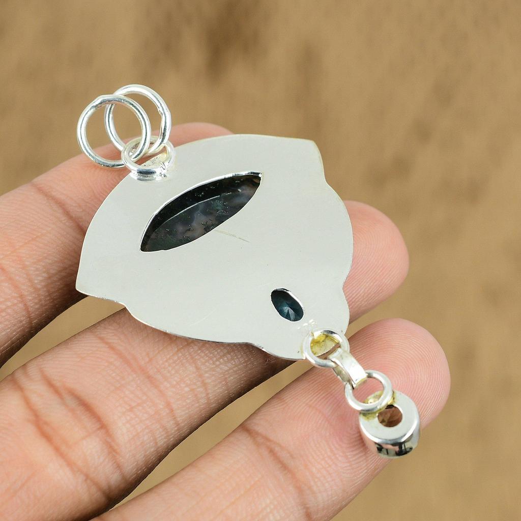 Gift For Women Pendant 925 Sterling Silver Natural Solar Moss Agate Gemstone