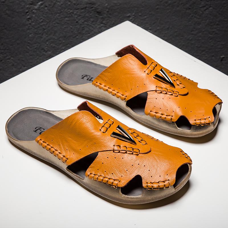 

Мужские тапочки, сандалии-гладиаторы, летние римские сандалии, пляжная обувь на плоской подошве, большие размеры EU:48 дубильная кора