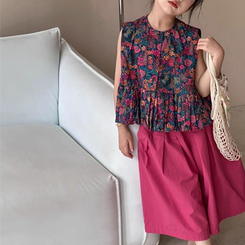 Dívčí módní set Dětský letní oděvní oblek Malá holčička Letní bez rukávů Tílko+Kalhoty se širokými nohavicemi Dětské sety