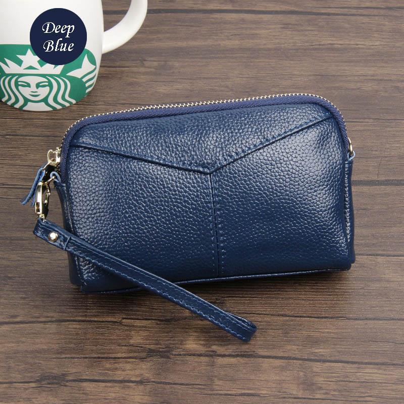 Real Leather Women Long Wallet Ladies Zipper Coin Purse Cute Simple Organizer Patchwork Solid Money Clutch Luxury Designer Bag