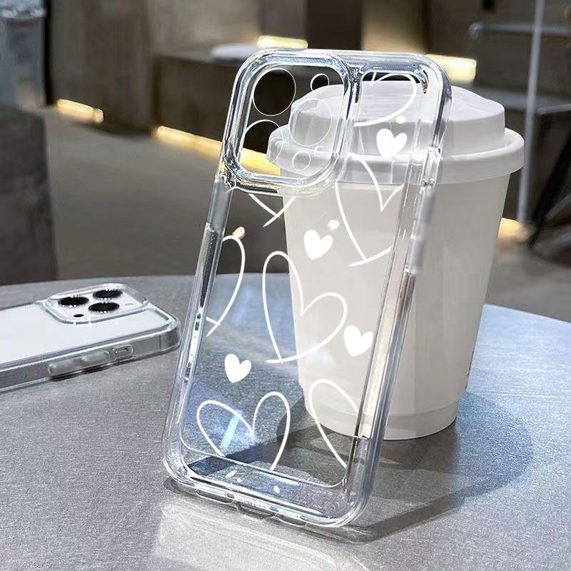 Transparent White Love Love Case For Samsung Galaxy S26 S25 S24 Ultra S23 FE S22 Plus S21 A56 A53 A34 A54 A35 A55 A16 Soft Cover