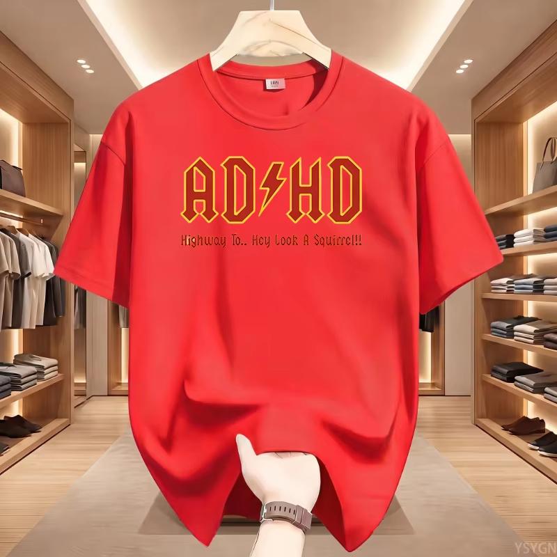 Funny T Shirt ADHD Highway T-shirt Heavy Metal Rock Style Printed Tshirt Cotton Short Sleeve Round Oversized Unisex Harajuku high quality