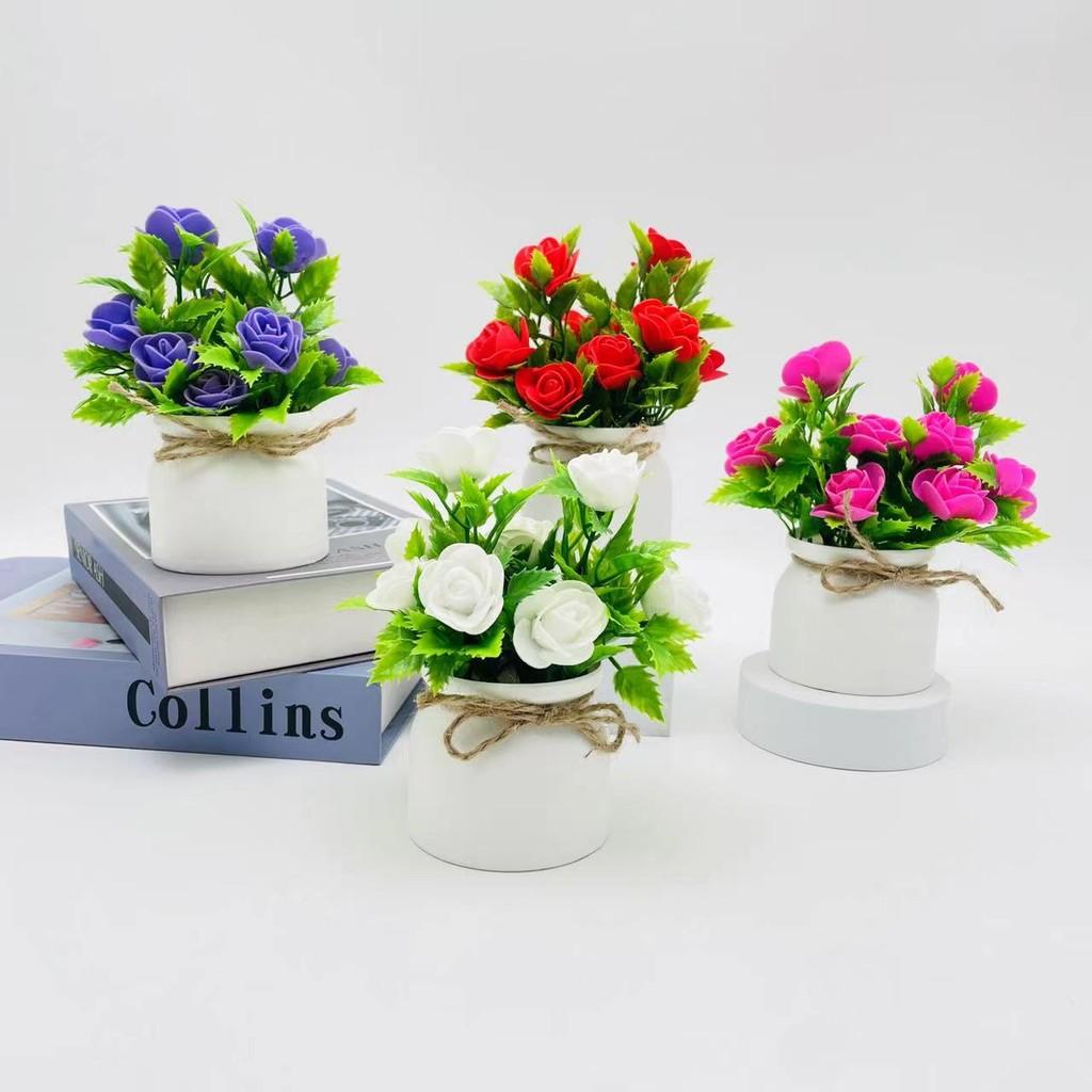 Foam Rose Artificial Potted Plant With Butterfly Accent For Indoor Decoration And Photography Use