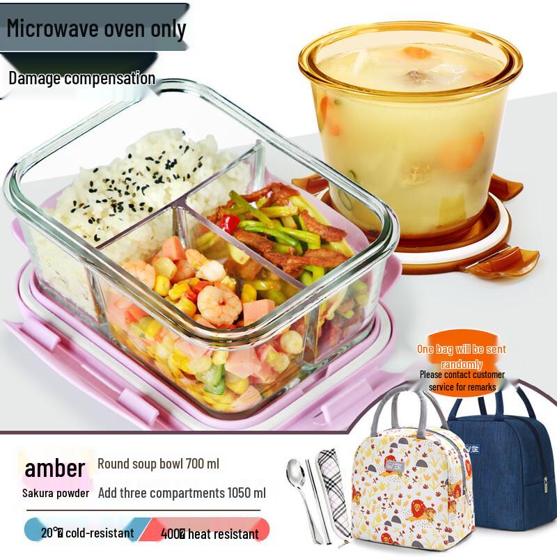 Glass Lunch Box Set 700ml Round Bowl + 1050ml Rectangular Box