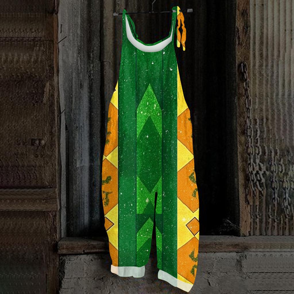 Women's Casual Jumpsuit Sleeveless Carnival Mask Print Loose Retro Overalls Jumpsuit
