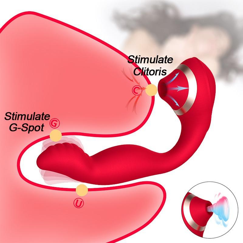 Female Double Orgasm Sucking Vibrator G Spot Clitoris Stimulator with Imitates Finger Touching Stimulation Sucker Oral Clitoris Stimulator Erotic